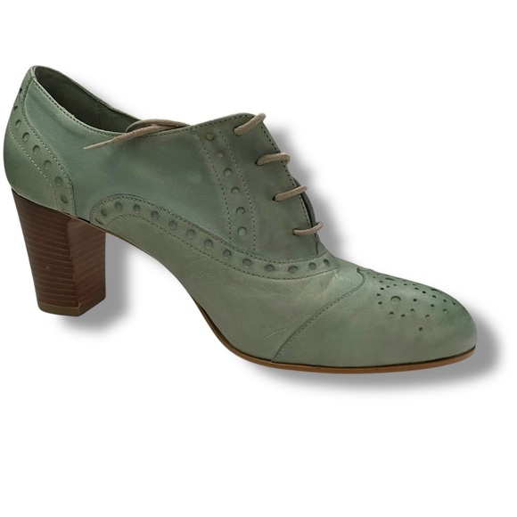 Sundance Lucette Leather Wingtip Oxford Bootie Teal Lace Up Silver 41 - Picture 1 of 6